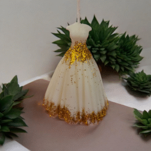 ✨ Vela artesanal – Vestido elegante con glitter dorado