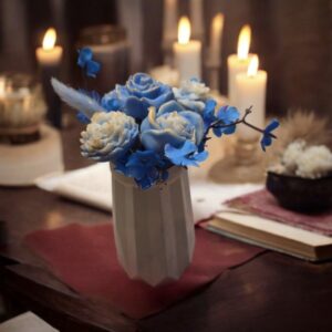 ✨ Vela Bouquet Azul en Jarrón Blanco ✨